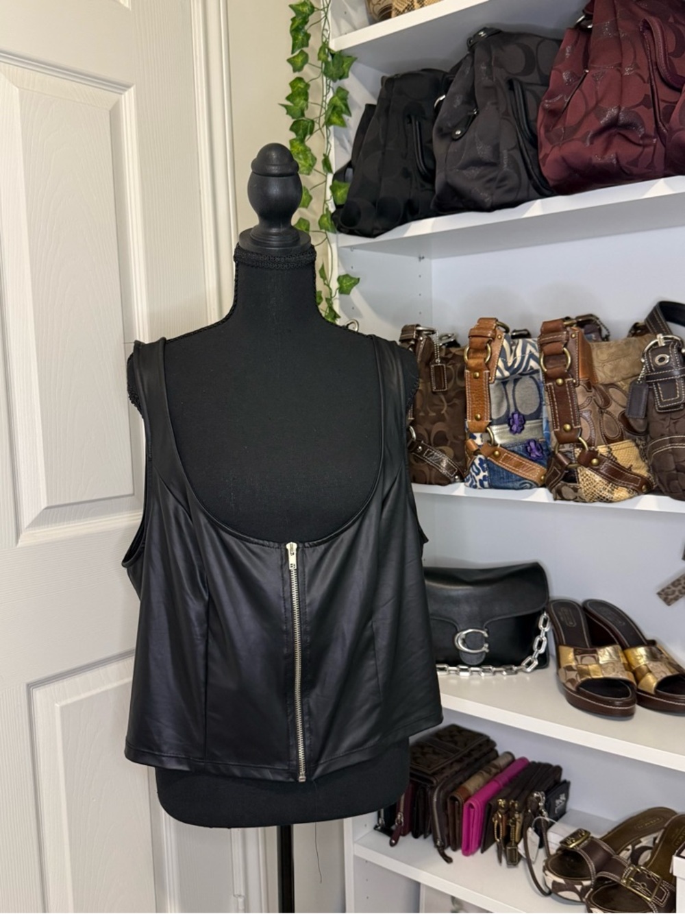 Charlotte Russe Black Faux Leather Zip-Front Tank